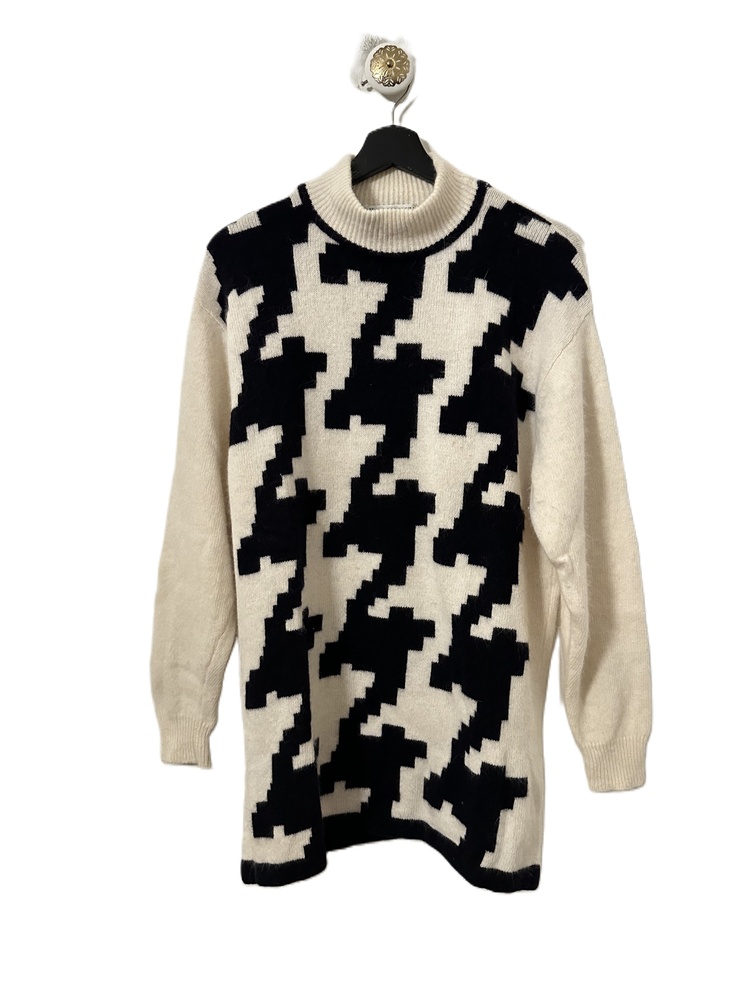 SK & Company Sweater Woman Size M Black White Houndstooth Oversized Lambswool